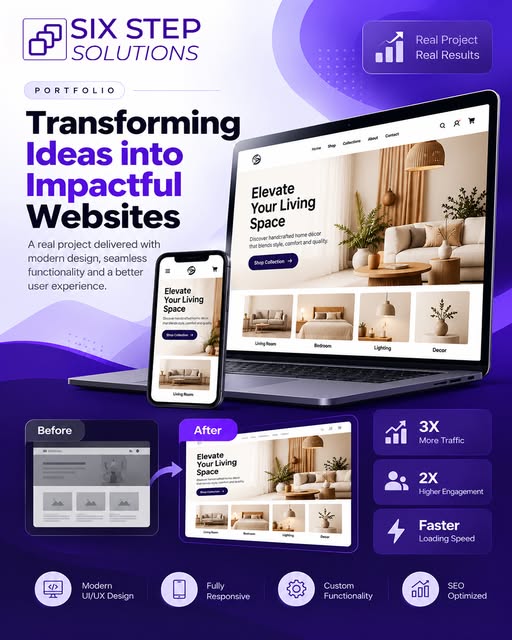 SStepsolutions's tweet photo. Real   project portfolio: Transforming ideas into impactful e-commerce &amp;   showcase websites.

#sixstepsolutions #PortfolioSpotlight #CaseStudy #EcommerceWebsite #HomeDecorWeb #BusinessGrowth https://t.co/LBfPl9SWOp