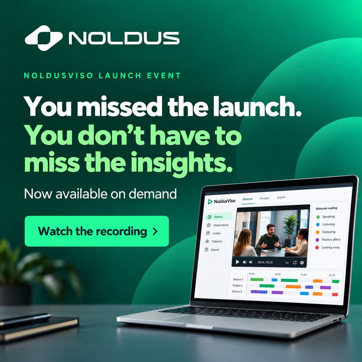 NoldusIT's tweet photo. Missed the Noldus Launch Event?
The recordings are now available on demand!
Catch up on the introduction of NoldusViso and NoldusRadix, along with expert talks on human behavior and the future of behavioral research.
▶️ Watch here: https://t.co/vKj0Fsq5z3
#BehavioralResearch https://t.co/6TDujj2jDx