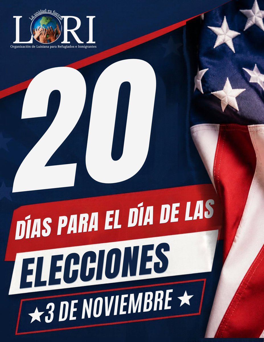 LoriUSA_'s tweet photo. 🇺🇸 20 days until Election Day—November 3!

Your voice matters. Your vote matters. Make a plan to vote and encourage your family, friends, and neighbors to do the same.

Your vote. Your voice. Our future.

#louisiana #yourvoteyourvoice #elections #november3 #loricares https://t.co/kxoMXUACiB