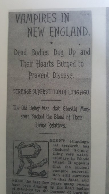 DrSamGeorge1's tweet photo. VAMPIRE HEARTS In historical accounts of vampirism the heart is often taken out &amp; burned or reduced to ashes. This 1896 newspaper cutting  about the hearts of the New England #Vampires was found in Stoker's working papers for #Dracula the year he visited NY #31daysofHalloween https://t.co/MgzRglObCc