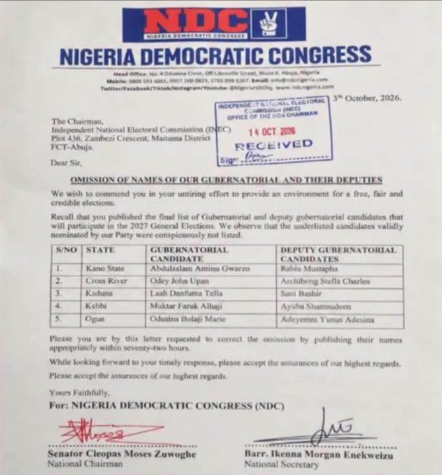 AndrewOkere's tweet photo. Good move.
INEC must include NDC candidates.

Nigeria MUST be OK. https://t.co/QysQcdi30F