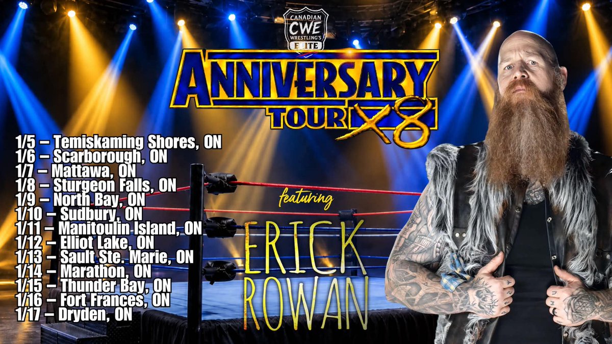 CWECanada's tweet photo. Official event page is up for @CWECanada's return to Dryden, Ontario on Sunday, January 17th Ft WWE Alumni &amp; Wyatt Family Original @ErickRedBeard!

Please invite &amp; share! https://t.co/PcbDSmyptY https://t.co/KRuzx75zB5