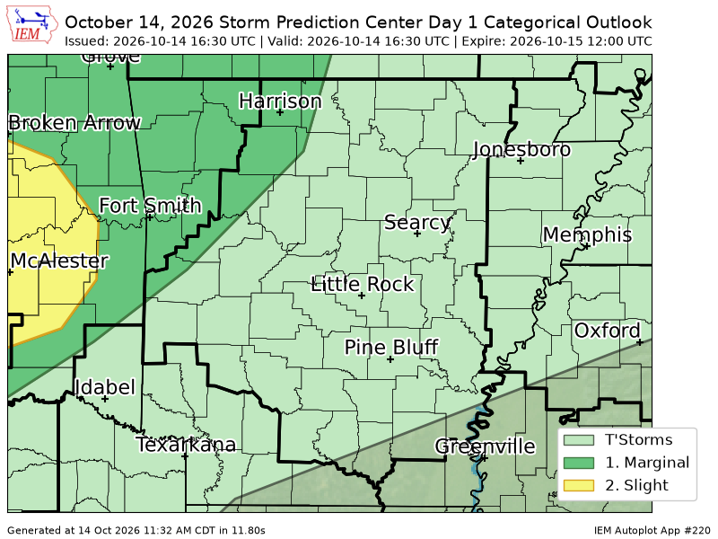 ChiefKeith's tweet photo. #SPC issues Day 1 Marginal Convective Risk at Oct 14, 16:30z for LZK https://t.co/ImQnzzgWGk https://t.co/aSqbiK3VrT