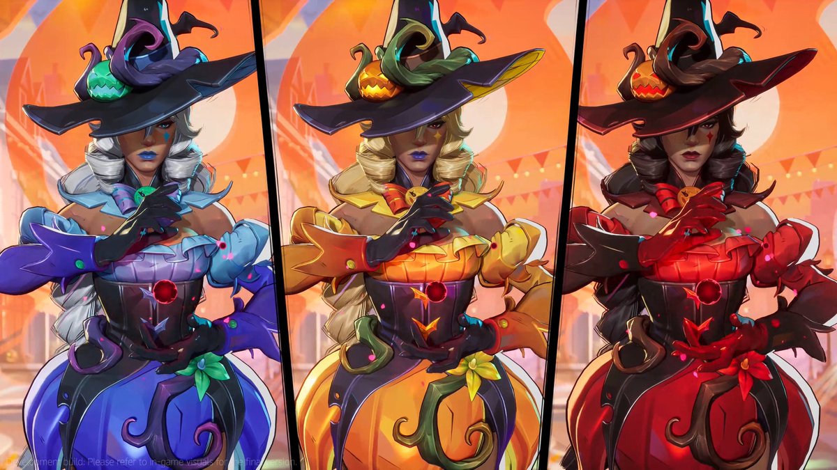 mmmmmmmmiller's tweet photo. ‼️ NEW: SCARLET FATE WITCH CHROMAS

Here's a look at the color customization options for the new "Chaos Weaver" legendary Scarlet Witch costume, headed to #MarvelRivals as part of the All Hallows' Glow Event Pass this Thursday, October 15th at 5:00 AM EDT. https://t.co/uaQvnLt3EI