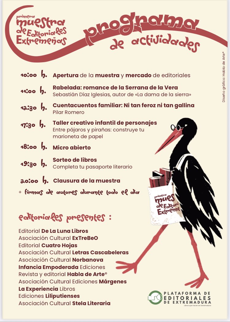 EditoraEx's tweet photo. El sábado desde las 10 y hasta las 20h, once sellos extremeños os esperan en el jardín del MEIAC de Badajoz para mostraros sus trabajos y convertir la jornada en un encuentro literario en el que participar solo o en familia. Recuerda: sábado 17 en el MEIAC @cultura_EXT @EditoraEx https://t.co/fzDbJqv9bp