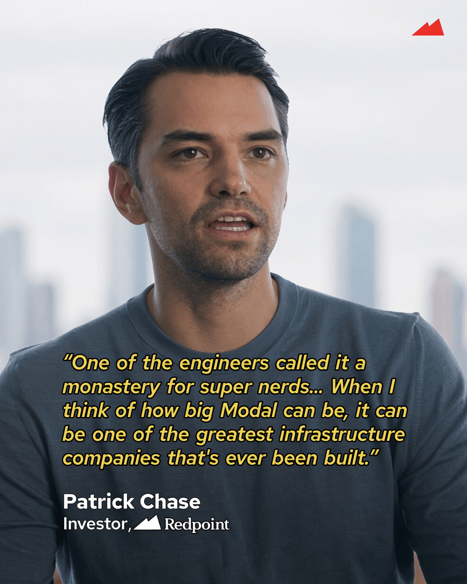 Redpoint's tweet photo. Congratulations to @bernhardsson, @akshat_b, and the entire @modal team on their $750M Series D! We’re honored to continue our partnership.

Erik started Modal to solve his own problem. While building Spotify’s music recommendation system, he found that roughly 90% of the work went into the infrastructure underneath it rather than the system itself. So he set out to build the infrastructure layer he wished he’d had, with its own file system, container runtime, scheduler, and networking on a capacity pool that spans 20+ clouds. Thousands of developers now use Modal, and Erik is still driven by the same thing that got him started: “building something that people like.”

We first reached out to Erik years before investing, after his post on the future of the cloud went viral on Hacker News. Having partnered with Erik and Akshat since their Series A and doubling down in every round since, we’ve seen how early they spot what developers will need next. Today, Modal has crossed $1B in run-rate, more than tripling in the five months since their Series C and growing over 15x year over year.

We’re excited to keep backing Erik, Akshat, and the Modal team as they build high-performance AI infrastructure for the next generation of software 💚