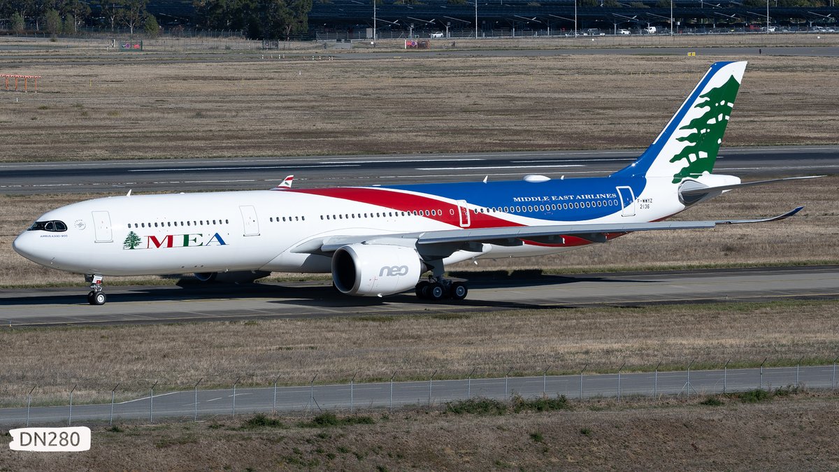 dn280's tweet photo. MEA - Middle East Airlines A330-941neo msn 2136 F-WWYZ / OD-MEH

MEA/01 - Taxing for RTO test
14.10.2026 https://t.co/vTMKO2X2Gn
