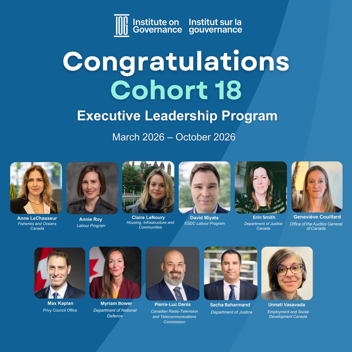 IOGca's tweet photo. Congratulations to Cohort 18! 

The Institute on Governance proudly celebrates the accomplishments of the newest graduates of the Executive Leadership Program (ELP). https://t.co/WJ6dGicOOu