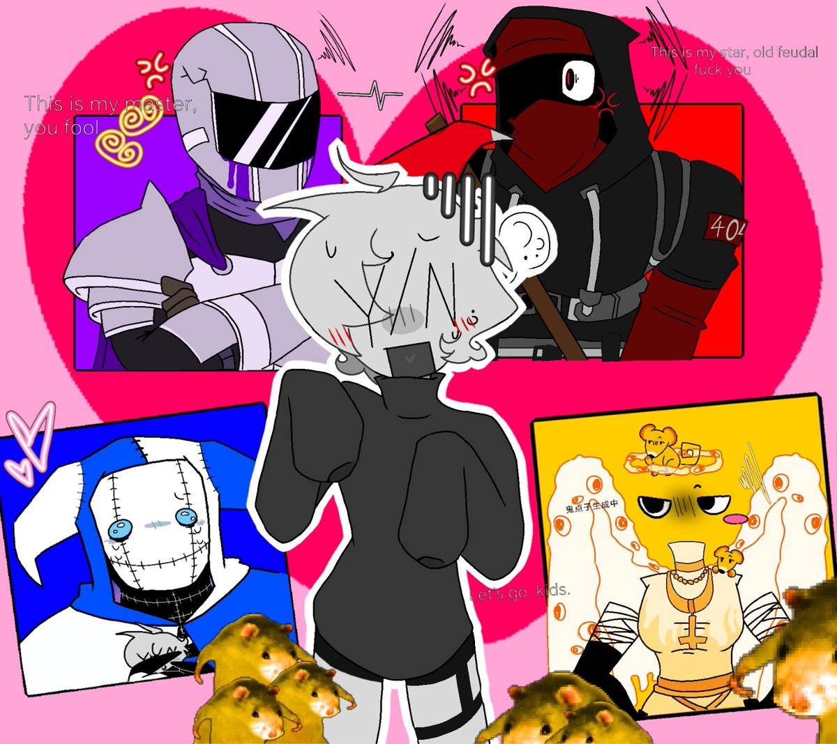 YanYe1314's tweet photo. I drew this last Valentine’s, and somehow I never dropped it here. Imagine the monsters’ faces on Valentine’s Day! But hey, I had so much fun drawing it.👽👽 #monsterxmediator https://t.co/5M8Z3YFtas