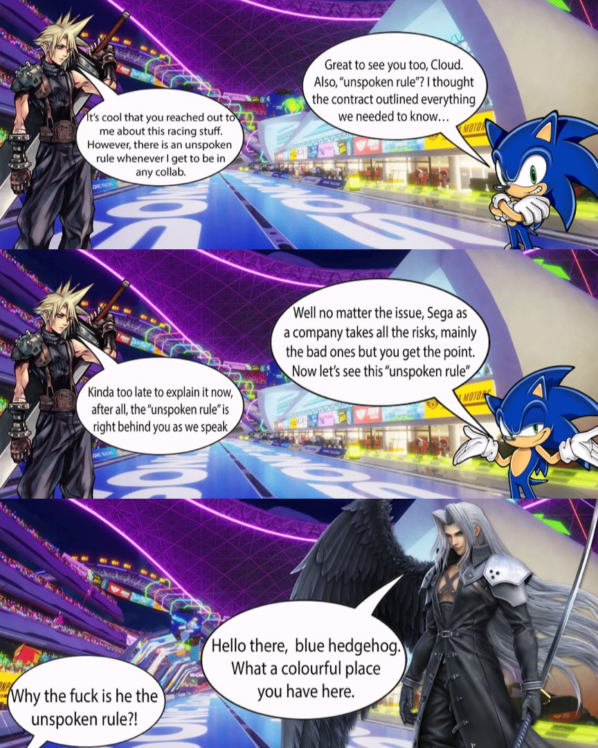 WickRbn's tweet photo. Unspoken Rule in every FF7 collab https://t.co/8zYZMFPaee