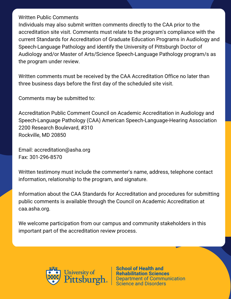 PittCSD's tweet photo. Members of the public are invited to attend a meeting with the site visit team and/or submit written comments directly to the CAA. 

Please see the below flyer for the email address for submitting comments.

Register Here: https://t.co/qr2zXarRjM https://t.co/mq1JvOgf6z