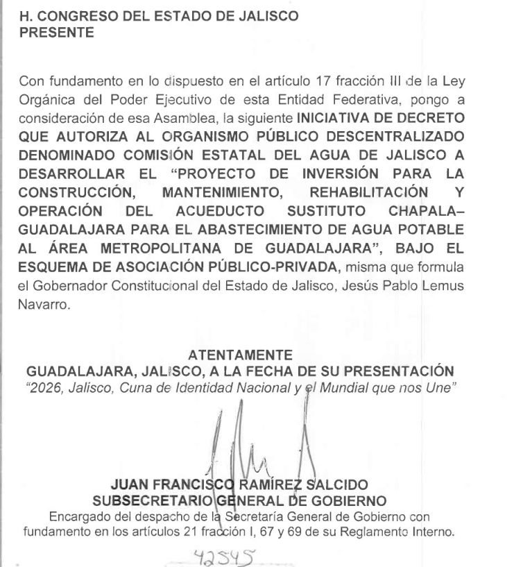 andres_dlap's tweet photo. Mañana inicia el turnado a comisión de la iniciativa legislativa del gobernador Pablo Lemus sobre el acueducto Chapala-Guadalajara, y su esquema de financiamiento público-privado.

Aquí pueden consultarla: https://t.co/idbCNrB3N9 https://t.co/sFxdSawC9T