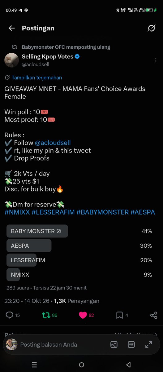 JENJASfhik's tweet photo. @acloudsell I vote for #BABYMONSTER at the #2026MAMAVOTE https://t.co/46uAvVi1F7
