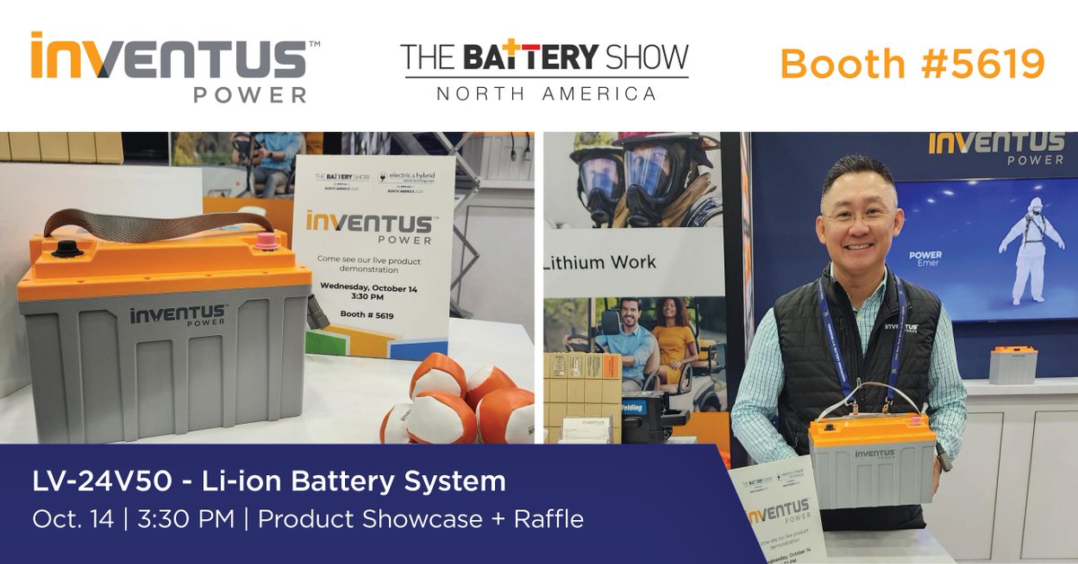 InventusPower's tweet photo. TODAY at @thebatteryshow: Meet our new LV-24V50 Li-ion pack for robotics &amp; material handling. Join Phu Tran, 3:30–3:45 PM ET | Booth 5619. Attend for a chance to win a Luminous Pro 3.0 MagSafe power bank!

https://t.co/UA6JDhLqZL https://t.co/61kBk95Edq