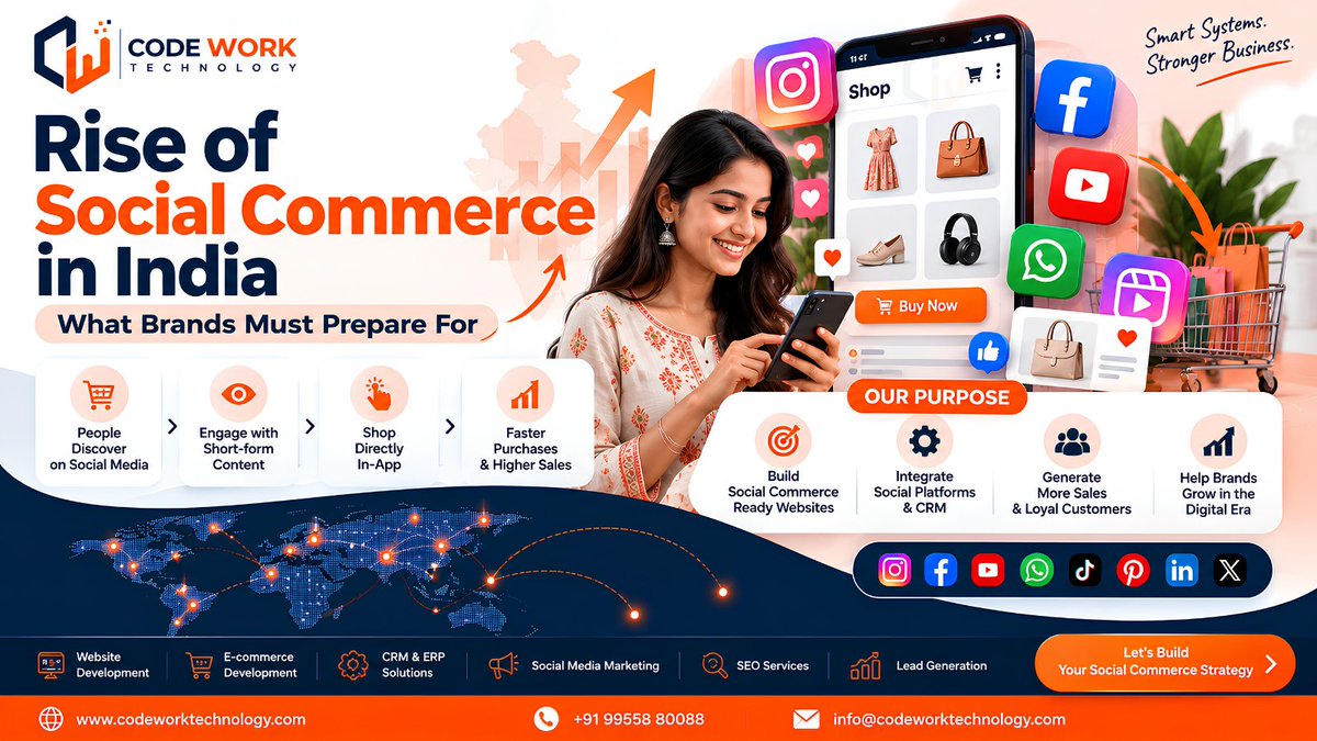 codeworktech's tweet photo. ποΈ Social commerce is transforming how India shops! π± Brands must prepare with shoppable content, seamless checkout & smart marketing to boost sales. π
#SocialCommerce #DigitalMarketing #Ecommerce #India #CodeworkTechnology https://t.co/6KkLLcdbIe