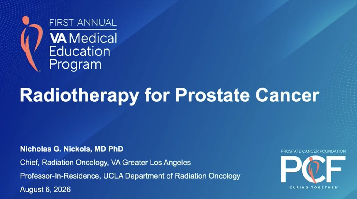 urotoday's tweet photo. Radiotherapy for #ProstateCancer. 
Radiotherapy across the #ProstateCancer spectrum. Nicholas Nickols, MD, PhD @UCLAHealth reviews definitive RT for localized and locally advanced disease and management of local recurrence after RT or surgery at the @PCFnews VA Medical Education Program. #WatchNow > https://t.co/WtNsuJ5gzc