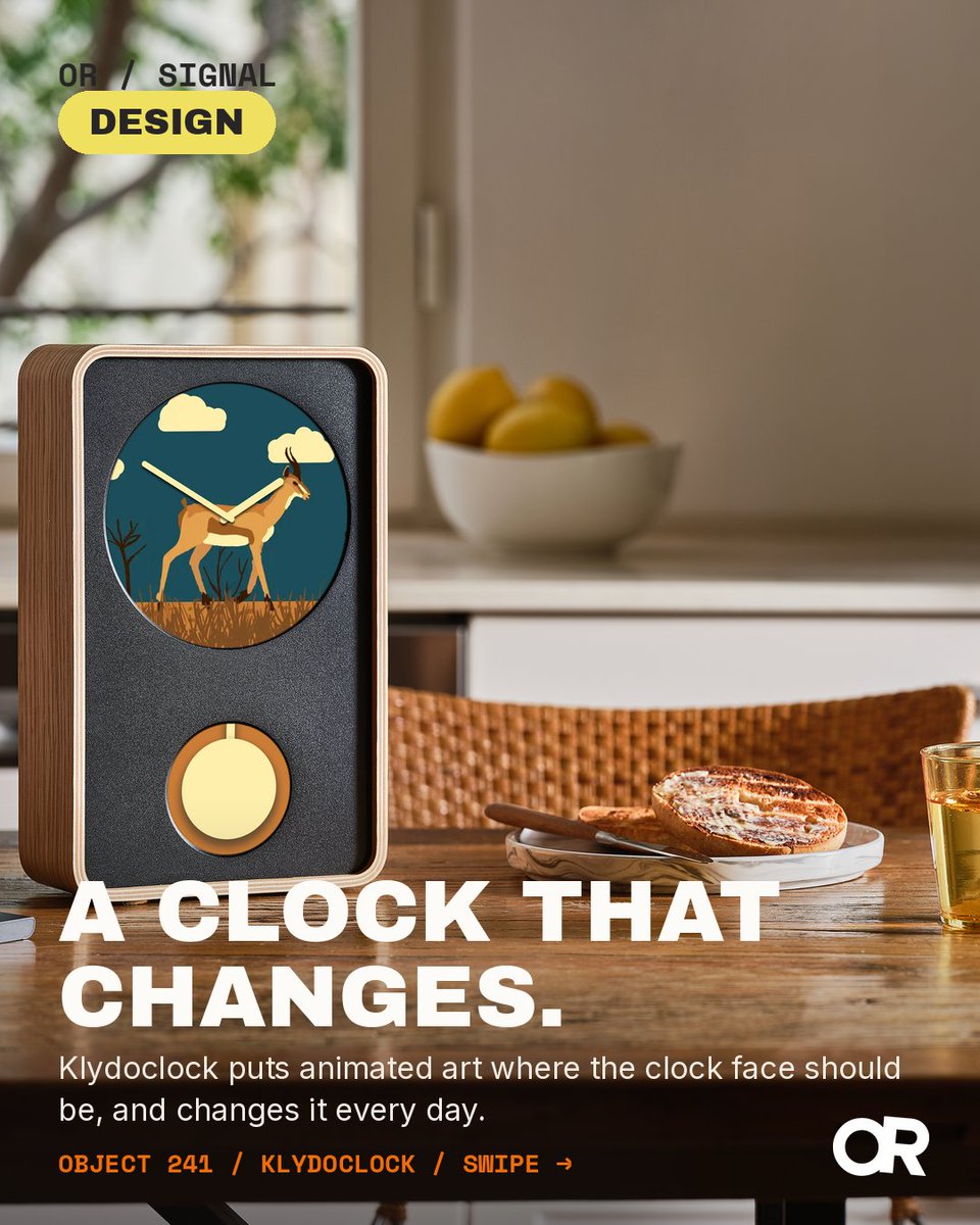 objectreport's tweet photo. @klydoclock is a clock that got bored of being a clock. Its face is animated art from artists around the world, with a new piece every day and a digital pendulum swinging below it. https://t.co/esTzajllsx