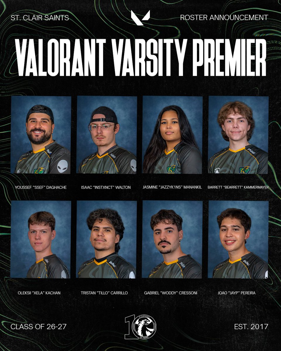 SaintsGamingCA's tweet photo. Class photo is in. Meet the 2026-27 #SaintsVAL Varsity Premier roster 📸

📋@sSef_tv
🦅@Instxnct_
🦅@Jazzyk1ns
🦅@bearrettfps
🦅@kennyxela
🦅@TilloVal
🦅@woddyzz
🦅@jaypvlr_ https://t.co/Y1BiE2SUua