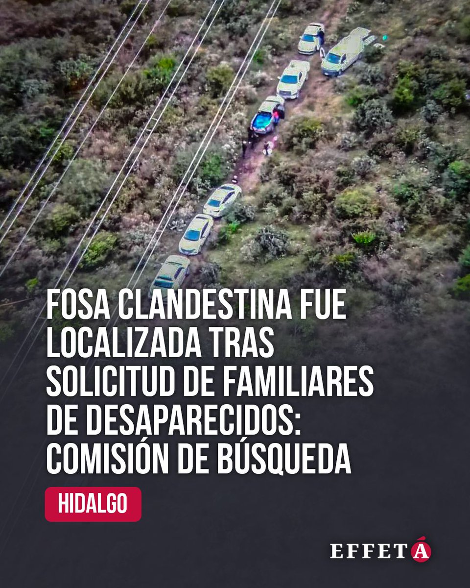 effetainfo's tweet photo. 🔎 La fosa clandestina donde fueron hallados cinco cuerpos en Atotonilco de Tula fue localizada tras una solicitud de familiares de desaparecidos, informó la Comisión de Búsqueda de Personas de Hidalgo.
👇🏼 Lee más:
https://t.co/9oVKwlPMy5
#AtotonilcoDeTula #Hidalgo #FosaClandestina #PersonasDesaparecidas #Procuraduría