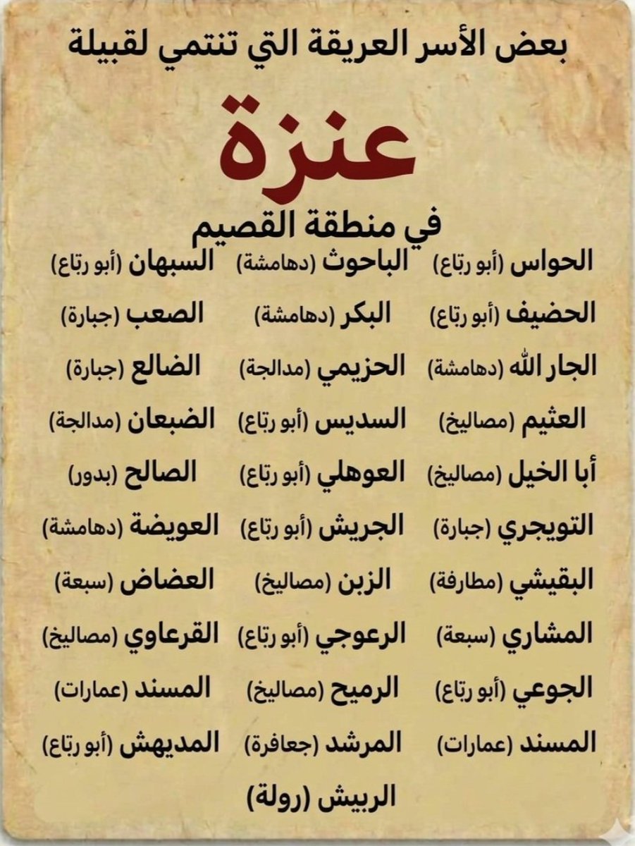 anzah110's tweet photo. 🇰🇼🇧🇭🇸🇦

أسر وعوائل تنتمي لقبيلة #عنزه في منطقة القصيم .

#عنزه
#القصيم 
#بريد_قبيلة_عنزه https://t.co/dy63nUvKb5