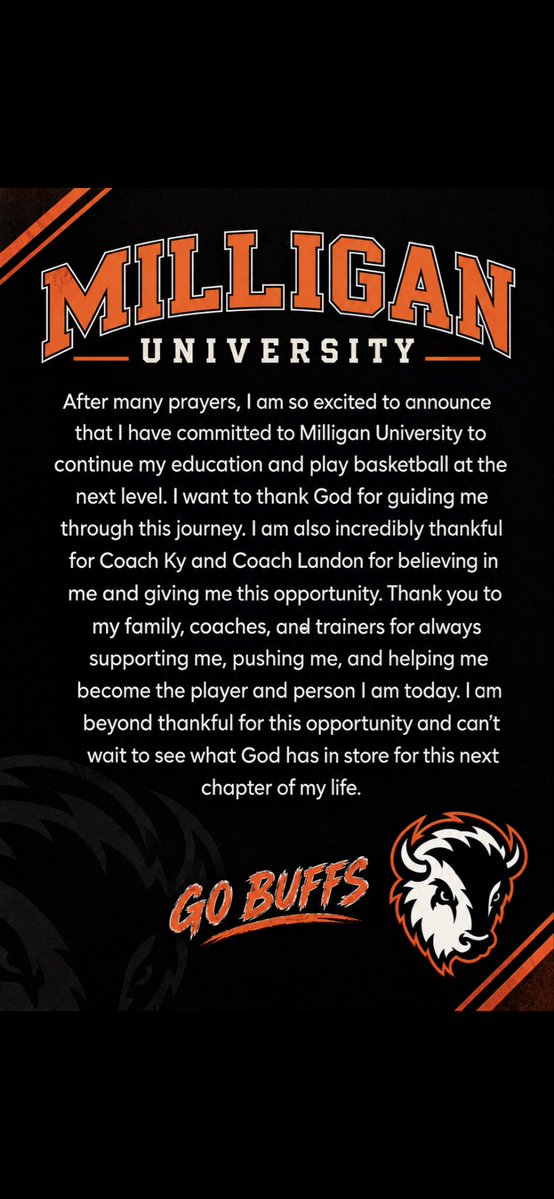 BCaldwell_14's tweet photo. After a great conversation with @CoachKy_  I am happy to announce my commitment to @MilliganWBB! https://t.co/hmjHQFVoPl