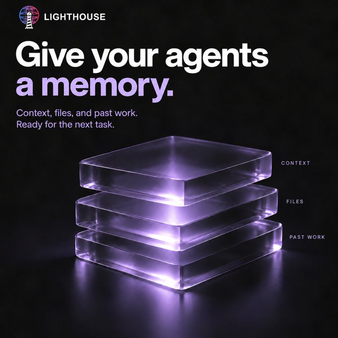 LLLStorageX's tweet photo. An AI agent shouldn’t start from scratch every session.

Use Lighthouse Storage as its memory layer to store context, files, and past work, ready for the next task. https://t.co/uUa55gvidw