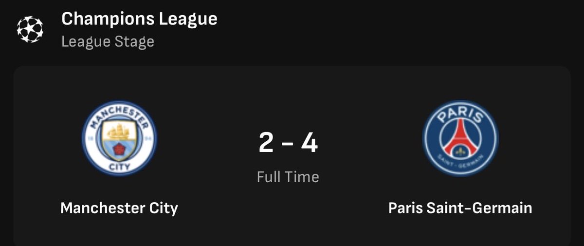 iamfemikale's tweet photo. 🚨🔥 PSG HUMILIATE MAN CITY! WHAT A NIGHT! 🤯💥

⚽ PSG 4–2 MAN CITY 🔥

Paris Saint-Germain turn on the style and stun Manchester City in a Champions League thriller! 💙❤️🏆

WERE CITY OUTPLAYED? 👀👇

#PSG #ManCity #UCL #ChampionsLeague https://t.co/Q8AwBUkigi
