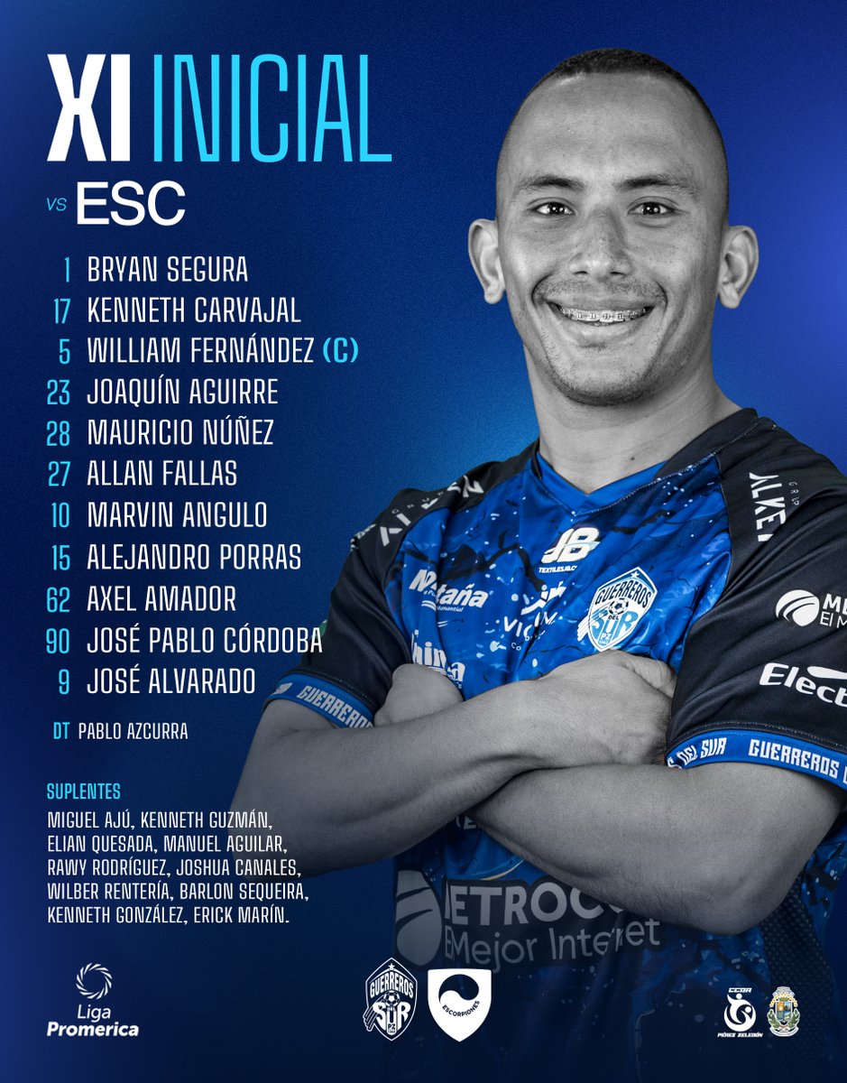 municipalpz's tweet photo. ⚔️ ¡𝐎𝐍𝐂𝐄 𝐆𝐔𝐄𝐑𝐑𝐄𝐑𝐎! 💙🤍

Estos son nuestros 𝟏𝟏 𝐭𝐢𝐭𝐮𝐥𝐚𝐫𝐞𝐬 para enfrentar esta tarde a Escorpiones de Belén.

🕗 5:00 p.m.
📺 @foxdeportes_cr

¡Vamos, Guerreros! 😤⚔️💙🤍
¡𝐃𝐚𝐥𝐞 𝐏𝐙! 🛡️🔥 https://t.co/Y4mmpE7lNi