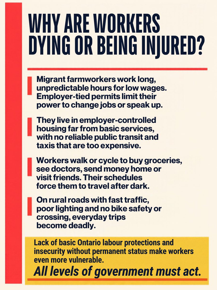 MWACCanada's tweet photo. Today, we installed giant reflective signs along Niagara roads where migrant farmworkers have been killed or seriously injured. The signs light up in car headlights, marking the places where workers were simply trying to get home, buy groceries or visit friends. https://t.co/drH8dUe1mn