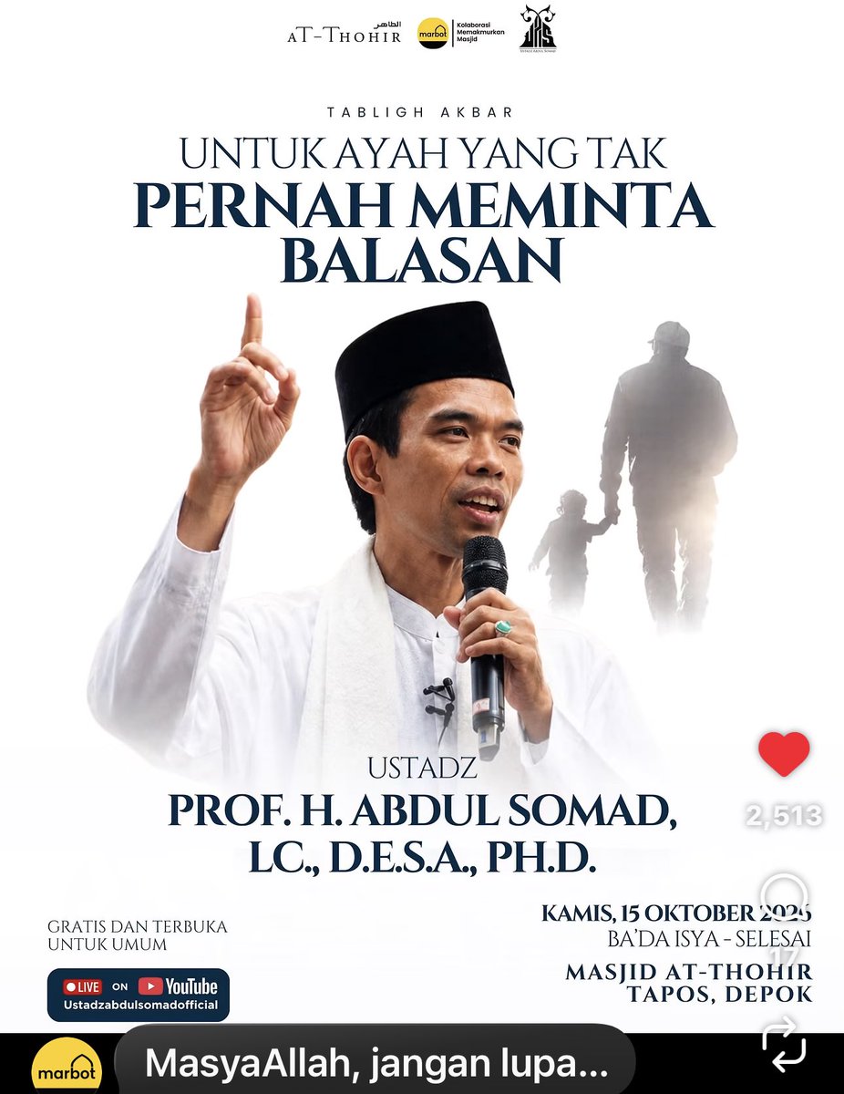 bababib313kumpi's tweet photo. Info Kajian: ```mari, Yg jauh mendekat, yg dekat merapat @Atthohir KAJIAn bada isya (15.10) bersama UAS``` https://t.co/VqJ4tYGqBt