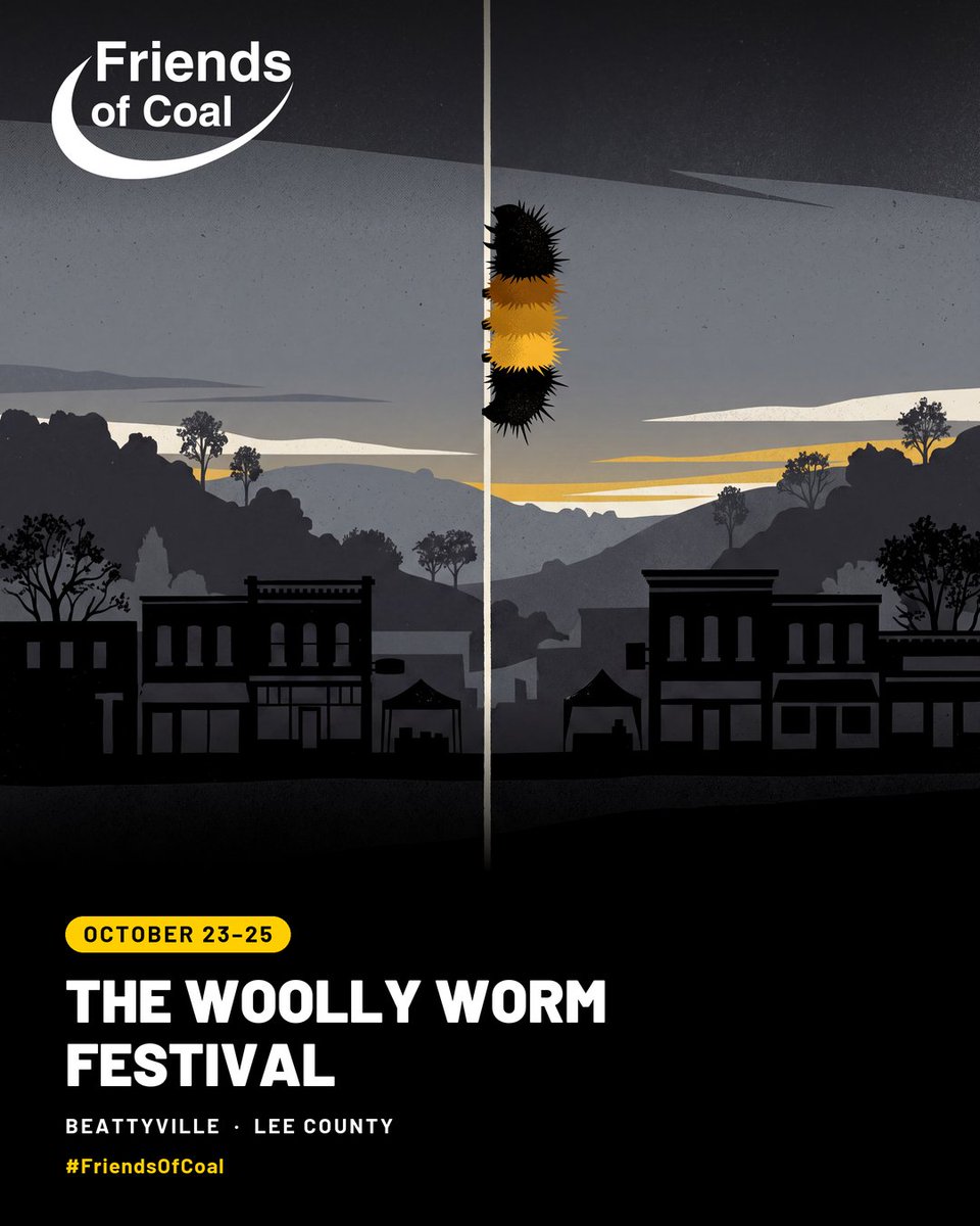 FriendsofCoalKY's tweet photo. The Woolly Worm Festival is in Beattyville a week from today, the 23rd through the 25th. Main Street closes for three days — vendors, two stages, a parade, a car show, and woolly worm races up vertical strings. #FriendsOfCoal https://t.co/xPug1NwXNs