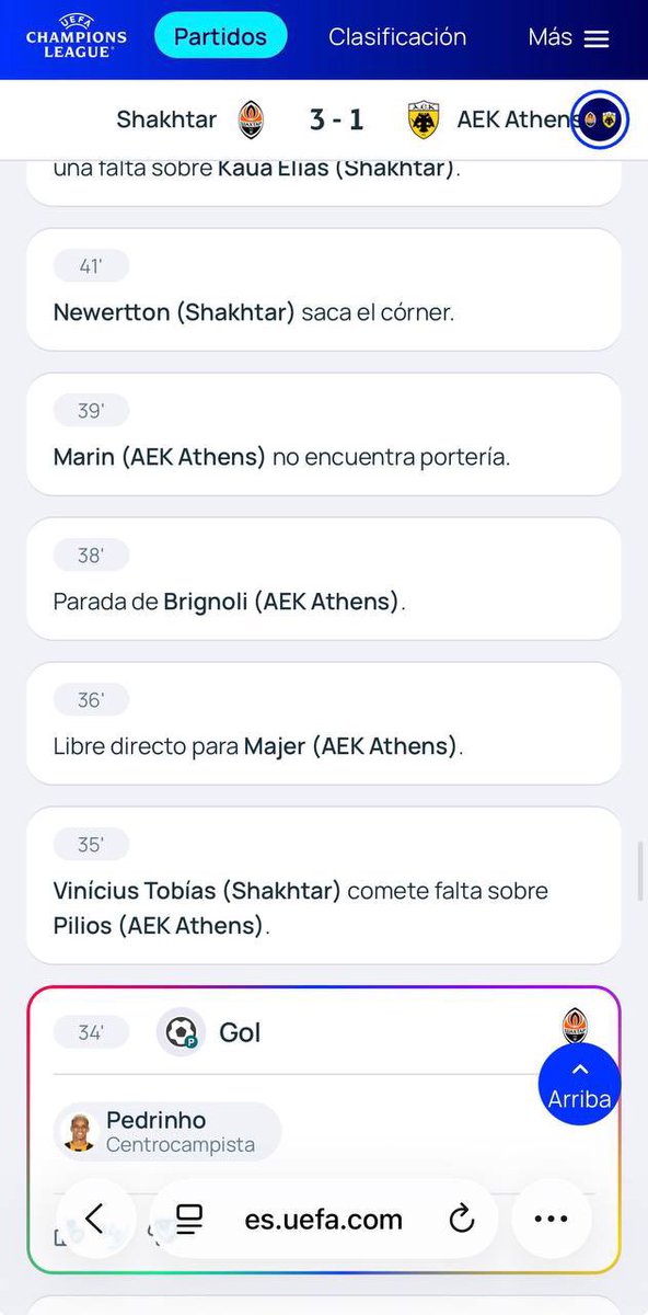 Joakoifc's tweet photo. @OptaJoe @OptaJose @Betano_arg 
Mas pruebas, ademas de la foto explicita donde el arquero ataja la pelota y hace que se vaya al travesaño. ( CAPTURA DE LA PAGINA OFICIAL DE UEFA ) https://t.co/YrbCOxmgLz