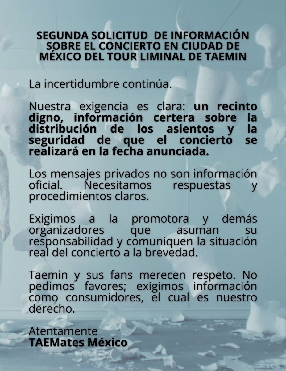 sofiyita_shinee's tweet photo. #RespectTAEMates
#Claridad_Liminal_TAEMIN_CDMX
#LaInformaciónEsUnDerecho

@ZepedaBros
@Tixr_
@AtencionProfeco
@Profeco
@zepedabros
@playmakergroup
@klivemx
@tixrhq
@profecooficial https://t.co/U4fFeXXCQd