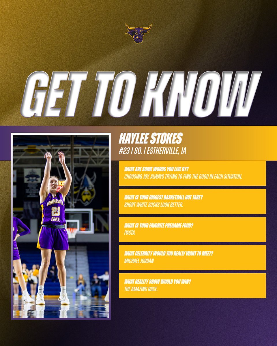 MinnStWBB's tweet photo. Get to know our Sophomore, Haylee Stokes!🤘🏼

🏀 #23
📚Sport Management        
📍Estherville, IA https://t.co/dVWENctfgh