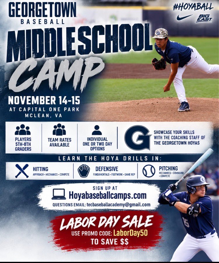 Coach_Gomez33's tweet photo. Big things happening @CapitalOnePark in the next few weeks!

From Anthem Buddies program to our 6th Annual Practice with the Hoyas and Middle School Camp, we’re creating opportunities for youth baseball players to learn, compete, and connect with @GtownBaseball 

Sign Up Today! https://t.co/LcwLQxRoVs