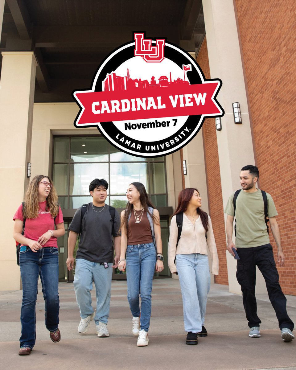LamarUniversity's tweet photo. See Lamar University for yourself at Cardinal View on Saturday, November 7th! Learn about academic majors, financial aid, scholarships, student orgs, campus resources, and life at LU.

For more information and to register, visit https://t.co/ENQc80vzm5

#SeeLUForYourself https://t.co/PfKrab2N0O