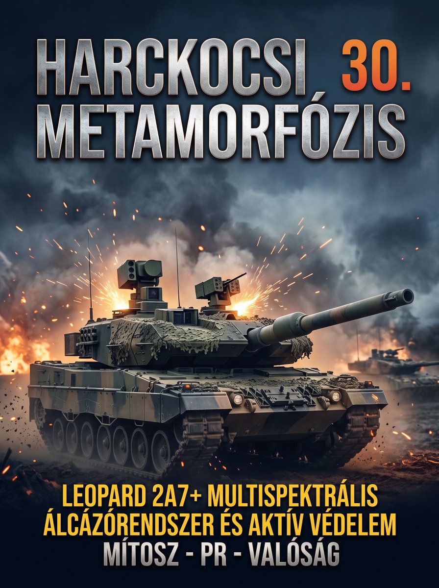 MiklosBorsi's tweet photo. Harckocsi Metamorfózis 30.
Leopard 2A7+ Multispektrális Álcázórendszer és Aktív Védelem Mítosz - PR - Valóság
Készítette Borsi Miklós

1. Vizuális és Fizikai Azonosítás
Egy modern Leopard 2A7+ harckocsi  A torony antennáján elhelyezett apró német zászló alapján a jármű nagy valószínűséggel a Bundeswehr 2A7V konfigurációja. A platformot egy multispektrális mobil álcázórendszerrel (Mobile Camouflage System - MCS, jellemzően a Saab Barracuda termékcsalád) szerelték fel. A vastag, 3D-s háló ellenére a típus alábbi specifikus azonosító jegyei egyértelműen kivehetőek:

Segédhajtómű (APU): A járműtest jobb hátsó felénél, a lánctalp felett elhelyezkedő megemelt profil, amely biztosítja az elektronika, a szenzorok és a klímaberendezés csendes, álló helyzetű üzemeltetését a főmotor indítása nélkül.

Kibővített toronyhátulja: A torony hátsó részének jelentősen meghosszabbított sziluettje, amely a megnövelt teljesítményű küzdőtér-hűtő rendszert foglalja magában.

Ék alakú toronypáncélzat: A Leopard 2A5-ös generációtól bevezetett "nyílhegy" formájú kiegészítő páncélmodulok a torony elején a háló alatt is meghatározzák a formát.

Főfegyverzet: A 120 mm-es (itt már az L/55A1) simacsövű harckocsiágyú hossza és fizikai kiterjedése.

2. A Multispektrális Álcázórendszer (MCS) Képességei és a Valóság
A védelmi ipari marketinganyagok gyakran túlzó "láthatatlanságot" ígérnek, a modern harctéren azonban a fizika törvényei határozzák meg a túlélést. Az MCS nem varázsköpeny, hanem egy proaktív, passzív védelmi rendszer, amely a felderítés teljes spektruma ellen harcol az észlelési és célbefogási távolság drasztikus lerövidítésével.

Vizuális és Optikai Védelem (Sziluett-törés): A háló felülete szabálytalan, 3D-s textúrájú, levélszerű rátétekkel. Ez a struktúra geometriai sziluett-törést hajt végre: fizikailag eltorzítja a harckocsi jellegzetes kemény éleit. Az optikai kamerákra támaszkodó FPV drónok és Lancet kamikaze drónok operátorai (vagy alakfelismerő szoftverei) számára megnehezíti a torony vagy a löveg pontos középpontjának azonosítását, ami kritikus tizedmásodperceket rabol el a végső fázisban, és fals találatokat eredményezhet.

Termikus (Hőkép) Szignatúra Kezelése: Egy 1500 lóerős MTU dízelmotor mozgás közben hatalmas hőt termel, a súrlódó lánctalpakkal egyetemben. Ezt a hőt nem lehet teljesen eltüntetni. Az MCS hőszigetelő rétegei és alacsony termikus sugárzóképességű bevonata azonban elnyeli és egyenletesen eloszlatja azt, a harckocsi hőképét a környezeti háttér hőmérsékletéhez közelítve. Míg egy modern (pl. ZALA vagy Orlan-30) drón hőkamerája álca nélkül 5-7 kilométerről egyértelműen azonosítana egy Leopardot, az MCS hálóval a jármű sokáig csupán elmosódott hőfoltként jelenik meg, amelyet csak jóval közelebbről, 2-3 kilométerről lehet megerősíteni. A nyert idő a rendszer legfőbb taktikai értéke.

Radar-Spektrum (RCS Csökkentés): Az álcahálóba integrált speciális bevonatok és szálak (Radar Absorbent Material - RAM) elnyelik és szétszórják a centiméteres és milliméteres radarhullámokat. A jármű radar-keresztmetszetének (RCS) jelentős csökkenése miatt a földi mozgócél-felderítő radarok vagy a légi rendszerek (például egy Ka-52-es harci helikopter Arbalet-52 radarja) képernyőjén a harckocsi gyakran csak háttérzajként vagy rendellenes fals jelként mutatkozik meg, ami meghiúsítja a precíziós fegyverek automatikus célbefogását.

3. A Komplex Pajzs: Passzív és Aktív Védelem Szinergiája
A Leopard 2A7+ platform túlélőképességének csúcsát a multispektrális álca és a járműre integrálható aktív védelmi rendszer (APS, például a Trophy) együttes alkalmazása adja. A két technológia tökéletes, rétegzett védelmi hálót alkot a modern fenyegetések ellen.

Védelmi RétegRendszerElsődleges FunkcióTaktikai ElőnyPasszív VédelemMultispektrális Háló (MCS)Detektálás és célbefogás megakadályozása (hő, radar, optika).Távolságot és időt nyer az észlelés elkerülésével vagy jelentős késleltetésével.Aktív VédelemHard-Kill APS (pl. Trophy)A beérkező páncéltörő lövedékek és irányított rakéták fizikai megsemmisítése.Végső oltalmat nyújt, megállítva a fenyegetést a páncélzatba csapódás előtt.
A Védelmi Rendszerek Működése a Gyakorlatban (Háromfázisú Forgatókönyv):
A Felderítés Elkerülése (Passzív): A rejtett felvonulási területen álló harckocsi hőszigetelő és sziluett-törő burkolata miatt teljesen beleolvad a terepbe. Az ellenséges drónok pásztázása vizuális és termikus fals eredményt hoz, a célpont rejtve marad.
A Célbefogás Megnehezítése (Passzív): A manőverezés során egy ellenséges radar megpróbálja befogni a járművet. A radar-elnyelő felületek miatt a visszaverődő jel gyenge és instabil, így az automatizált célmegjelölés meghiúsul, a tüzérségi csapás késik.

Az Utolsó Védelmi Vonal (Aktív): Amennyiben a járművet az álcázás ellenére felfedezik és egy irányított páncéltörő rakétát indítanak el, az APS saját, kisméretű milliméteres radarjai azonnal észlelik az indítást. A fedélzeti szoftver kiszámítja a fenyegetés röppályáját, és a kritikus ezredmásodpercben egy "hard-kill" ellen-töltetet indít, amely a harckocsitól biztonságos távolságban, a levegőben kinetikusan megsemmisíti a beérkező rakétát.

Jelen elemzés és értékelés nyílt forrású adatok (OSINT) feldolgozásával, Mesterséges Intelligencia interaktív alkalmazásával és szintézisével készült. A jelenlegi elemzés teljes anyaga, a rögzített megállapítások, valamint a beszélgetéshez kapcsolódó minden adat elkülönítve, a későbbi bizonyíthatóság és folytonosság céljából az „ornaplo anyag” mappába mentésre került.

Összegző Tisztázás

A téma feldolgozásának lezárásaként egyértelműen rögzíthető: a Leopard 2A7 platformokon alkalmazott multispektrális álcázórendszer nem pusztán optikai rejtőzködést szolgál, hanem egy komplex, technológiai (vizuális, hő- és radar-alapú) passzív védelmi eszköz. A rendszer nem biztosít korlátlan láthatatlanságot, feladata az ellenséges felderítés (ISR) megzavarása és késleltetése. A jelenleg elérhető legmagasabb szintű túlélőképesség kizárólag ezen passzív elhárítás, valamint az aktív (hard-kill) védelmi rendszerek együttes, szinergikus integrációjával valósítható meg az aszimmetrikus és transzparens hadszíntéri fenyegetésekkel szemben.

A felhasznált információk az alábbi főbb forrástípusokból és szakterületekből tevődnek össze:
Vizuális azonosítás: A feltöltött 1000045638.jpg, 1000045639.jpg és 1000045640.jpg azonosítójú képek közvetlen elemzése (a jármű sziluettje, a páncélzat geometriája, a kiegészítő berendezések elhelyezkedése).

Gyártói specifikációk: A Krauss-Maffei Wegmann (jelenleg KNDS) által a Leopard 2A7/2A7V platformról, valamint a Saab által a Barracuda Mobile Camouflage System (MCS) képességeiről közzétett hivatalos, nem minősített műszaki leírások.

Katonai technológiai és doktrinális elemzések: Nyílt forrású védelmi ipari publikációk a modern harctéri szenzorok (hőkamerák, milliméteres radarok) működéséről, az aktív védelmi rendszerek (például a Rafael Trophy) hard-kill mechanizmusairól, valamint az aszimmetrikus drónhadviselés (FPV, Lancet, ZALA, Orlan) jelenlegi taktikai tapasztalatairól.

Jelen elemzés és értékelés nyílt forrású adatok (OSINT) feldolgozásával, Mesterséges Intelligencia interaktív alkalmazásával és szintézisével készült.
