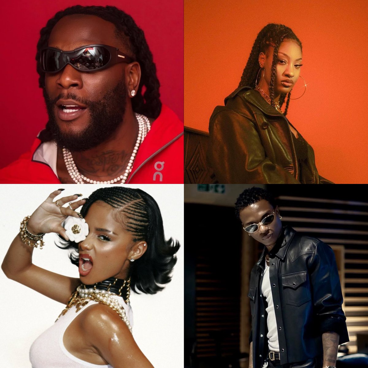 chartradar_'s tweet photo. Burna Boy is ranked #23, Tems #53, Tyla #59 and Wizkid at #159 on the Top 200 of the Biggest Global Hitmakers of 2026. 

These are the only African artists to make the list while Burna Boy is ranked number one among the African artists. https://t.co/AJyunEcHIx