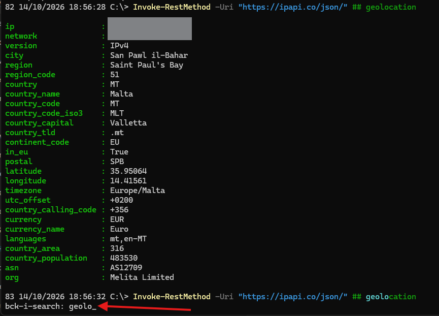 guyrleech's tweet photo. How to leave breadcrumbs for yourself when using PowerShell interactively ...

As in you typed in/pasted something long/complex, how do you find it again in your persistent PowerShell history (so survives reboots)?

If you can't remember the cmdlet, parameter text, etc, leave your own breadcrumb in a # comment on the command - to find it again, hit ctrl r then type the breadcrumb text to find that command

I use ## instead of # as part of my coding "style" - there is no difference in functionality/commentness