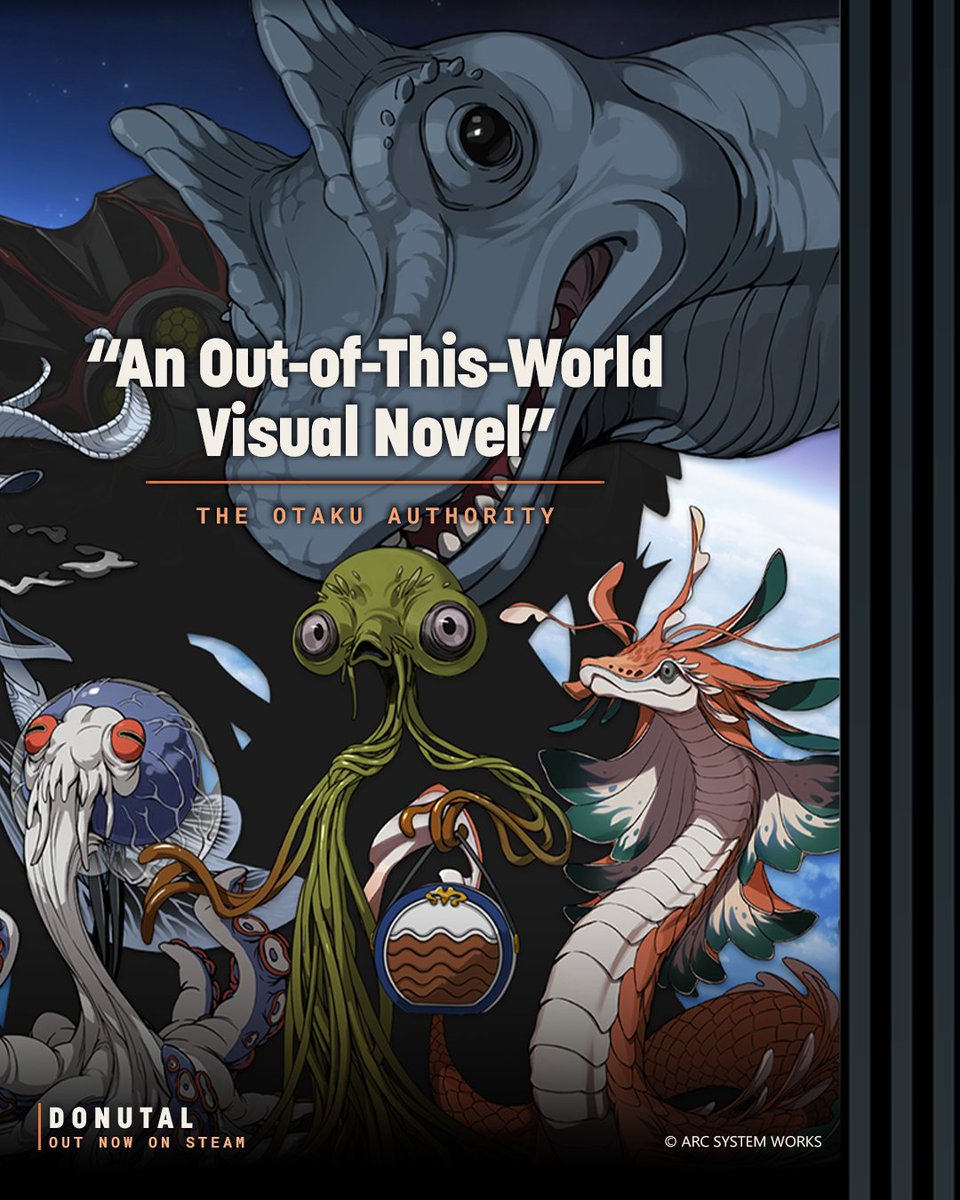 ArcSystemWorksU's tweet photo. Critics cleared for entry. 👽

You wake up in 2206, its been 150 years, you're buried in a debt you don’t remember and stuck with a job you never asked for.

Your new title? Chief Extraterrestrial Counselor.
Interview the visitors and determine who is friend or foe.

The future lives with your choices.
⬇️Play DONUTAL Now!
https://t.co/vfWgJIoge9

⭐ 9/10 — Niche Gamer ⭐ 4/5 — Netto’s Game Room
Swipe to see what the critics are saying. 👉

#Donutal #ArcSystemWorks #VisualNovel #AdventureGame