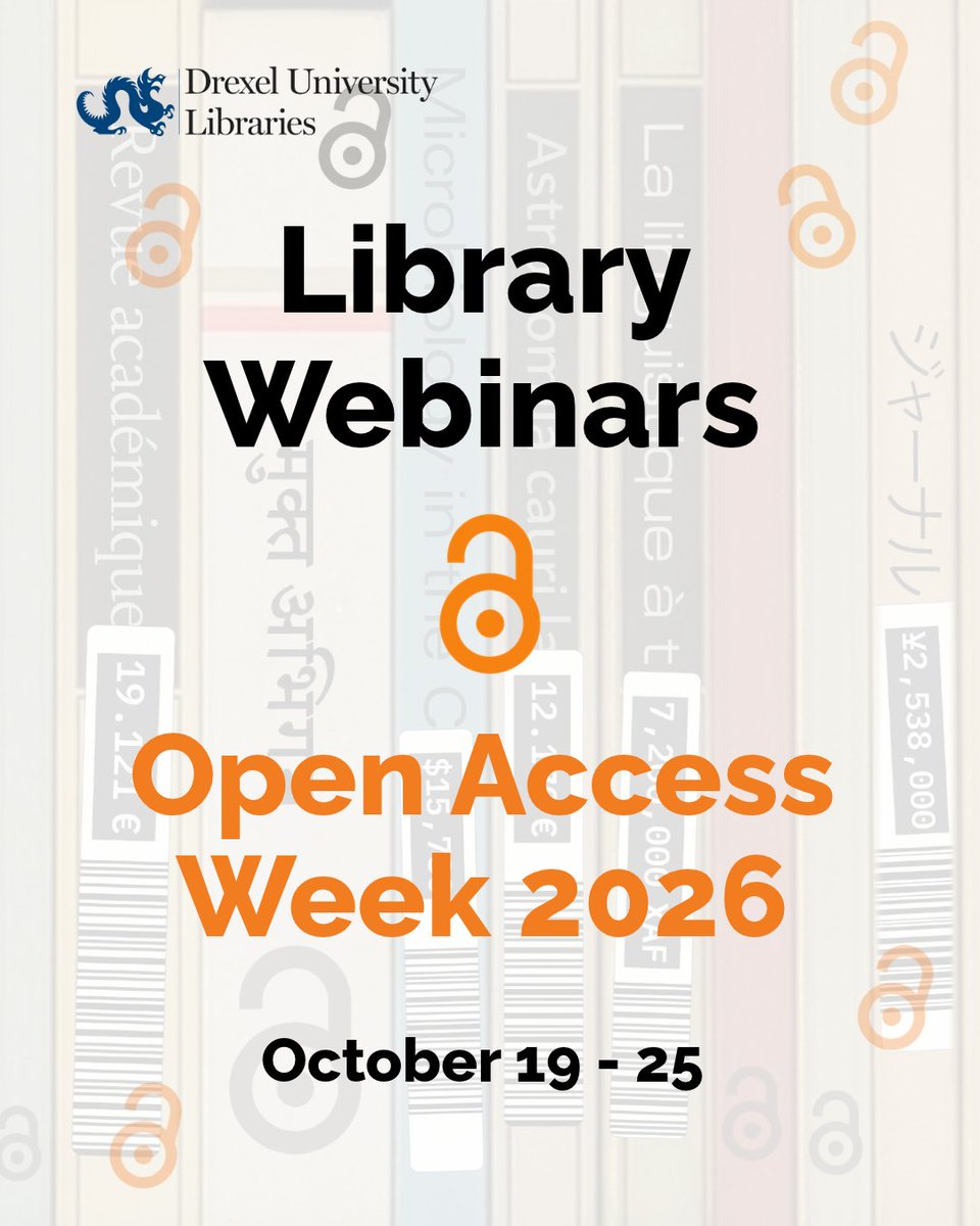 drexellibraries's tweet photo. #OpenAccessWeek is almost here! To celebrate, we're hosting 2 webinars &amp; featuring #OA resources all week long. Visit our website for all the details

https://t.co/QcBYdSmwof https://t.co/P8r6mHdp9j