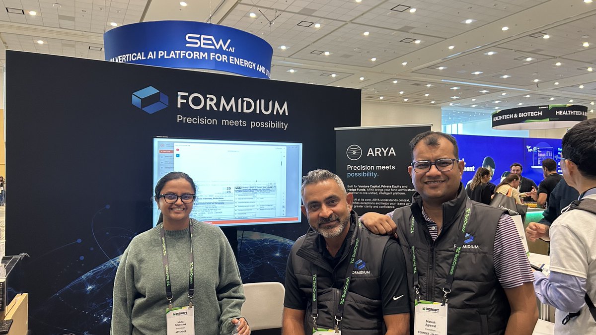 Formidium's tweet photo. Day 2 at #TechCrunchDisrupt, and Booth F2 is still buzzing! ☕⚡

Come explore ARYA, our AI-native fund administration platform, see it in action, and join the conversation about what’s next for fund administration.

We’re here, the coffee is flowing, and we’re ready for the next run. Stop by and say hello!
#Formidium #PrecisionMeetsPossibility