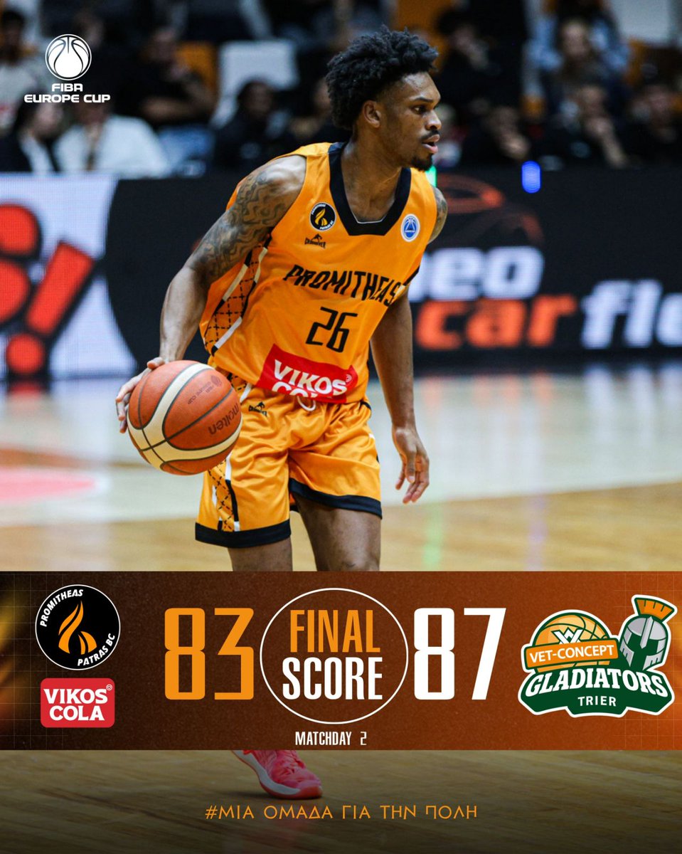promitheasbc's tweet photo. ⏳ Final Scoer
🇭 #promitheaspatras 83
🇦 VET-CONCEPT Gladiators Trier 87
#promitheasbc #miaomadagiatinpoli #FIBAEuropeCup https://t.co/GuiuOqMgho