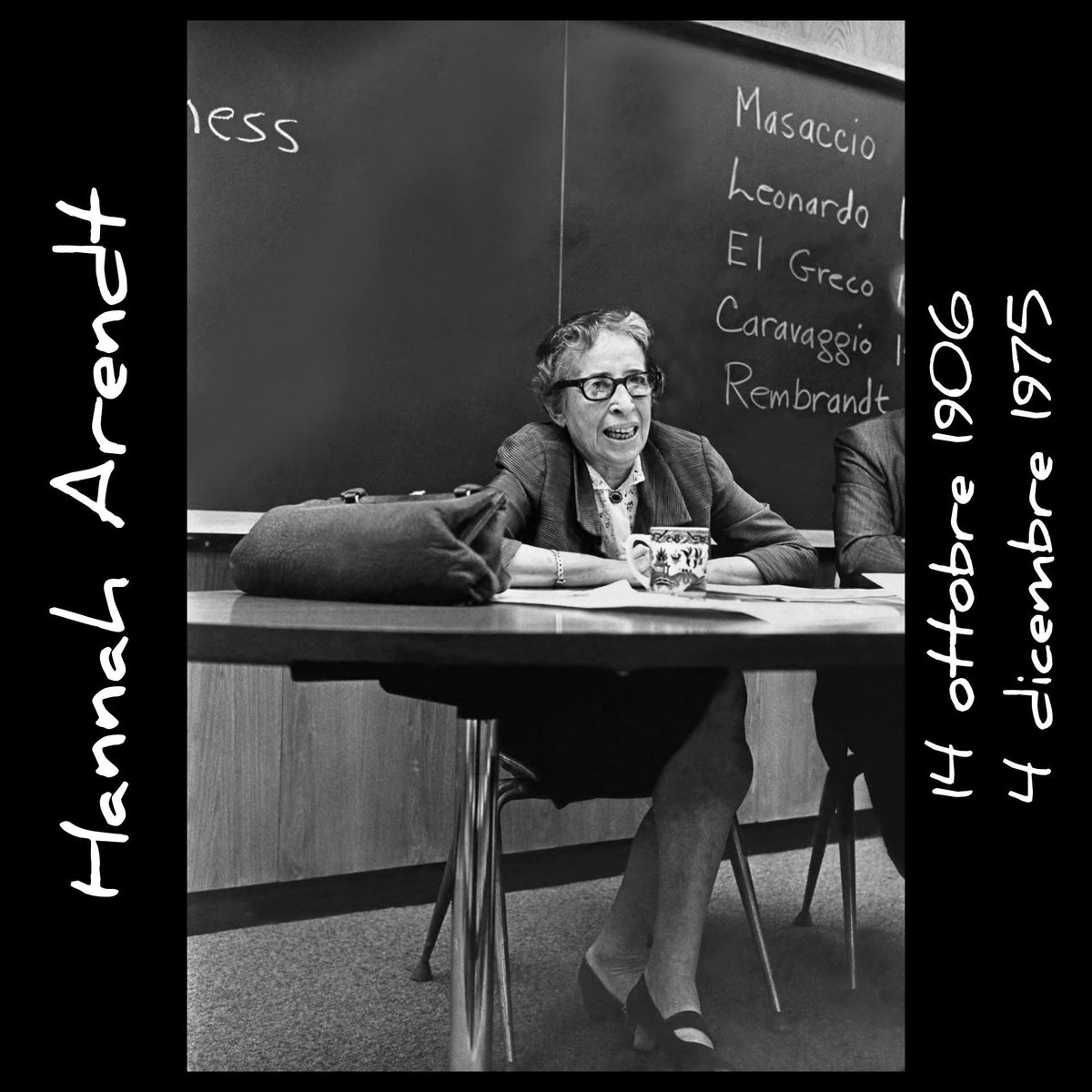 BergamoeC's tweet photo. "Il rimedio all'imprevedibilità della sorte, alla caotica incertezza del futuro è la facoltà di fare e mantenere promesse."
Hannah Arendt
Nata il 14 ottobre 1906
#HannahArendt
#Arendt
#14ottobre1906
#4dicembre1975 https://t.co/XnFEAHUPvC