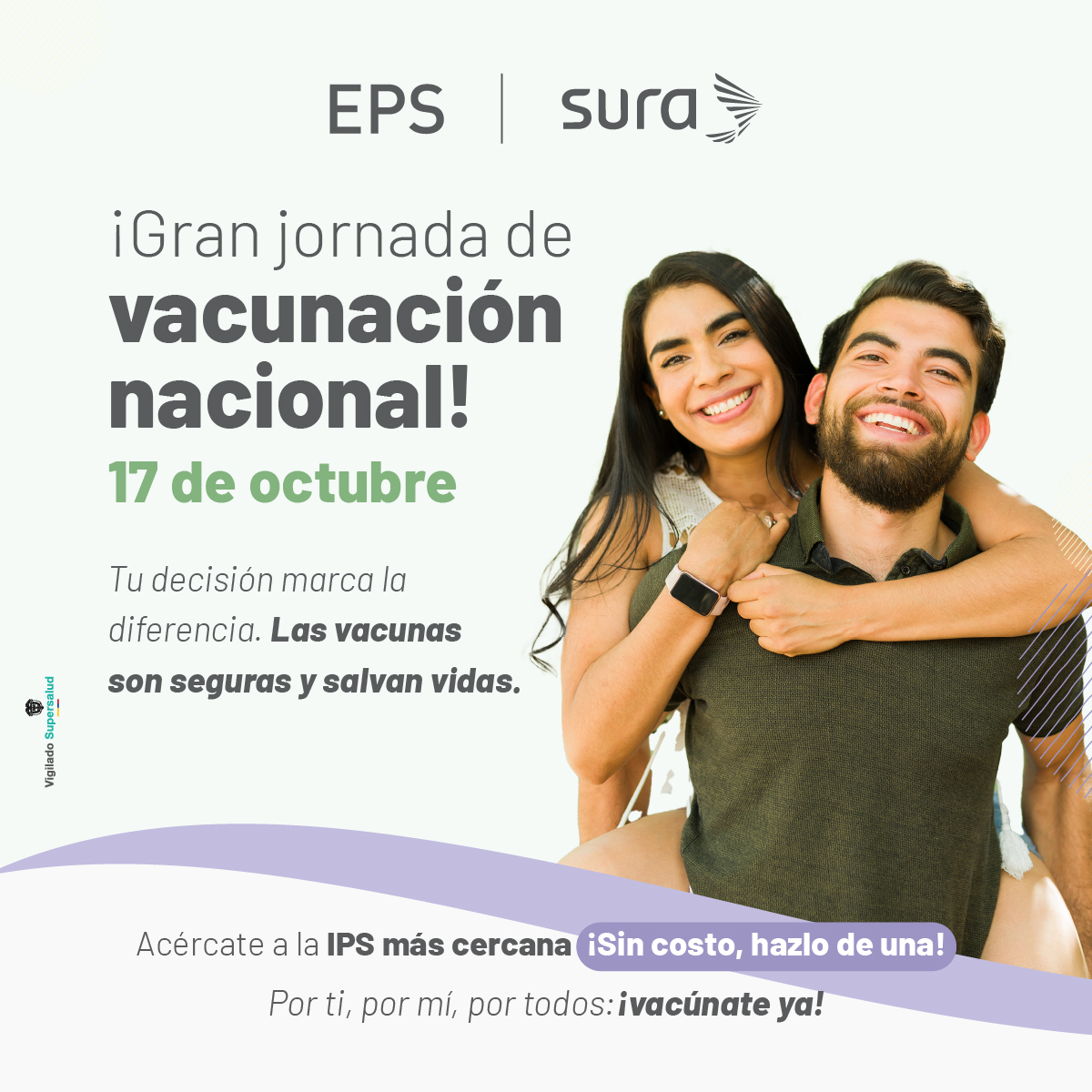 epssura's tweet photo. Cuidarte también es mantener tus vacunas al día. 💜

Este 17 de octubre, aprovecha la Jornada Nacional de Vacunación para revisar tu esquema y completar las vacunas que tengas pendientes.

Desliza la galería, identifica cuáles aplican para ti o tu familia y acércate a la IPS más cercana.

Vacunarse es una decisión que nos cuida a todos.