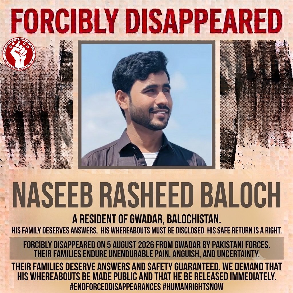 MeerMehrab_09's tweet photo. 70 days of agony uncertainty and silence
​Naseeb Rasheed remains missing and his family is trapped in endless pain without answers or accountability Enforced disappearances must end Where is Naseeb?
#EndEnforcedDisappearances
#SaveBalochArtist
#ReleaseNaseebRasheed https://t.co/xlNrXIK2M9