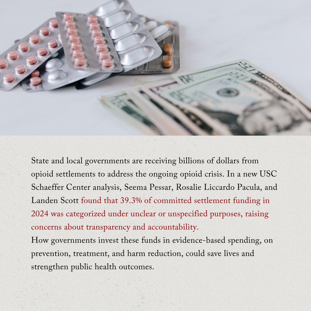 USCPrice's tweet photo. 💰 Billions of dollars are being distributed to combat the opioid crisis. But where is the money going?

Rosalie Liccardo Pacula, Landen Scott and Seema Pessar emphasize the importance of transparency, accountability and evidence-based investments in addiction treatment, prevention and harm reduction.

As the opioid crisis continues to evolve, how policymakers allocate these funds could shape public health outcomes for years to come.

🔗 Read the full analysis to learn how governments can make the most of opioid settlement funding: https://t.co/urB5RjTnpG

@USCSchaeffer