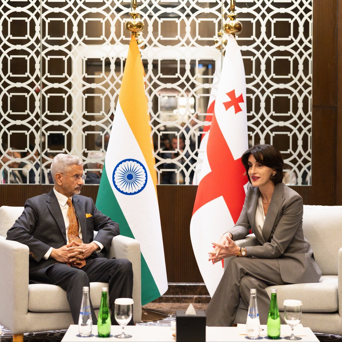 geo_mayank's tweet photo. Just Now 🇮🇳🇬🇪

EAM Dr S Jaishankar meets Maka Botchorishvili Foreign Minister of Georgia. https://t.co/sIfrHl0ZhP