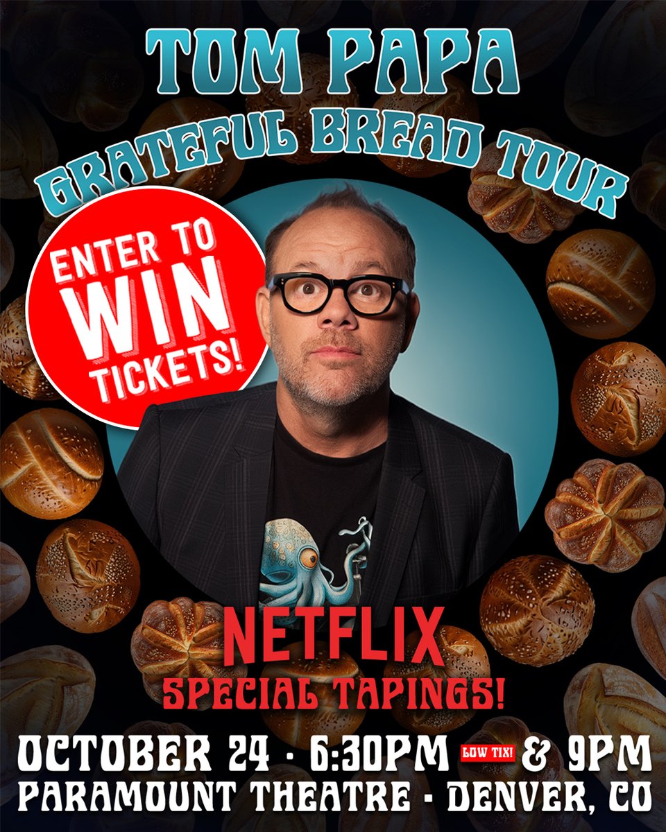 ComedyWorks's tweet photo. 🚨 GIVEAWAY! 🚨 Enter to WIN 2 tickets to @tompapa's LIVE NETFLIX TAPING at 6:30PM on October 24, 2026 at @paramountdenver!

Tickets for the 9PM show are still available and going fast! 🔥

One lucky winner will be notified on 10/21!

Enter to win: https://t.co/El0Y6YYCb7 https://t.co/HuEUBGXlpj