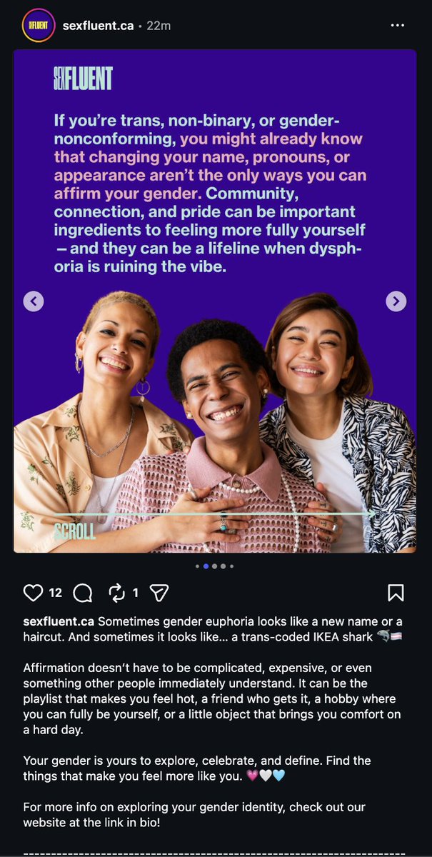 WomenAreRealCAN's tweet photo. Signalling that you're an insufferable person who will demand others obey your language games and ignore reality will apparently improve your mental health.

Sexfluent claims to be a youth-driven initiative brought to you by CANFAR (Canadian Foundation for AIDS Research). https://t.co/qm0zHYwEdM